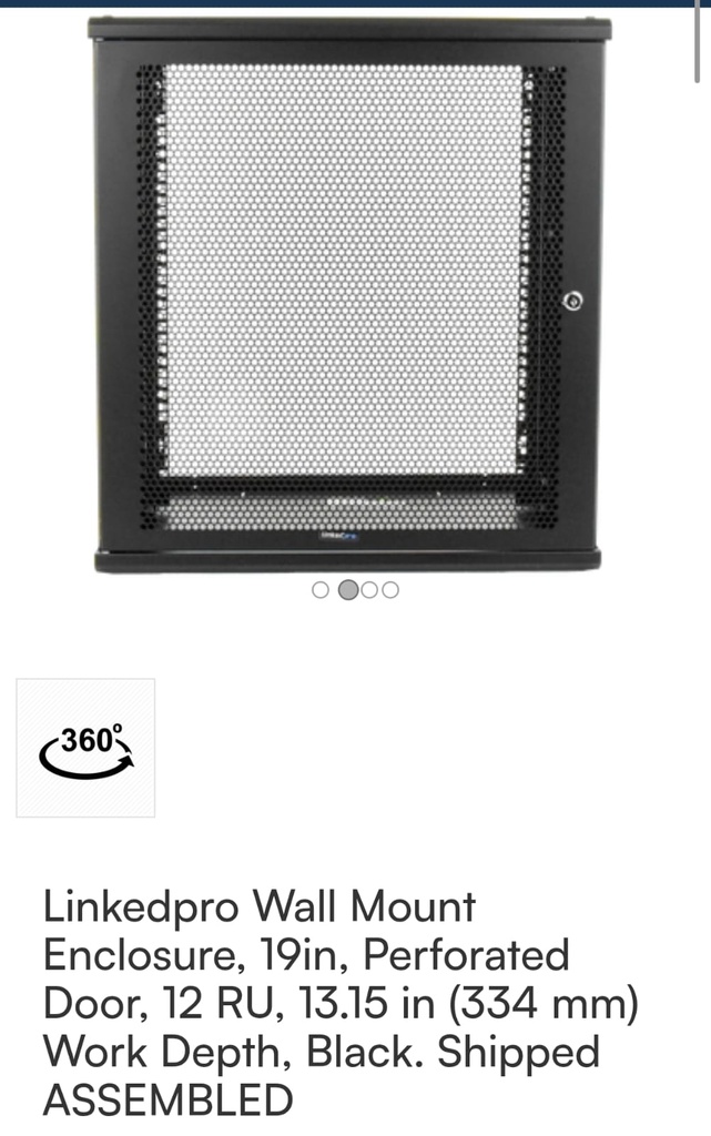 Linkedpro Wall-Mount Cabinet 19in Perforated Door 12 RU 450 mm Depth Black Color LW060512UB