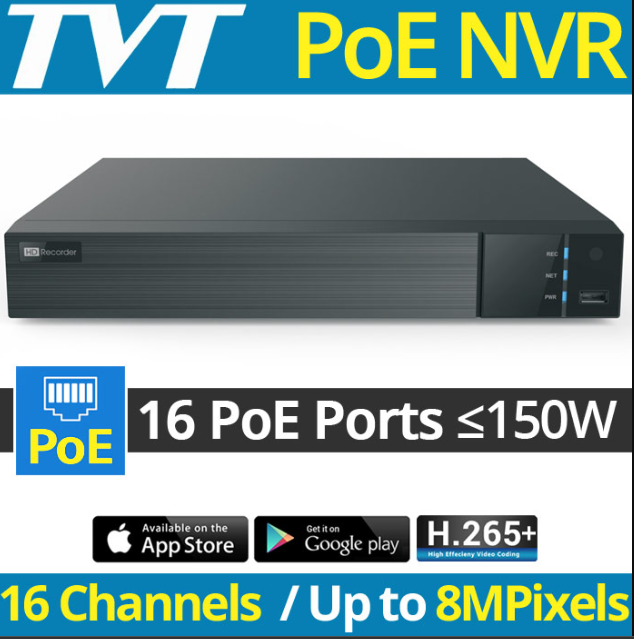 TD-3116H2-B2-B Grabador NVR TVT de 16 canales No POE