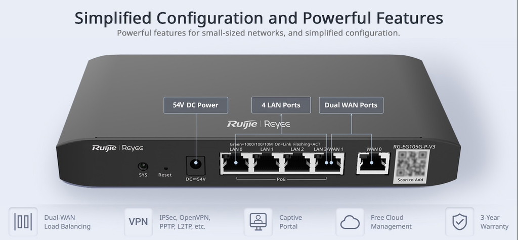 RG-EG105G-P-V3 PoE+ Load Balancing Router