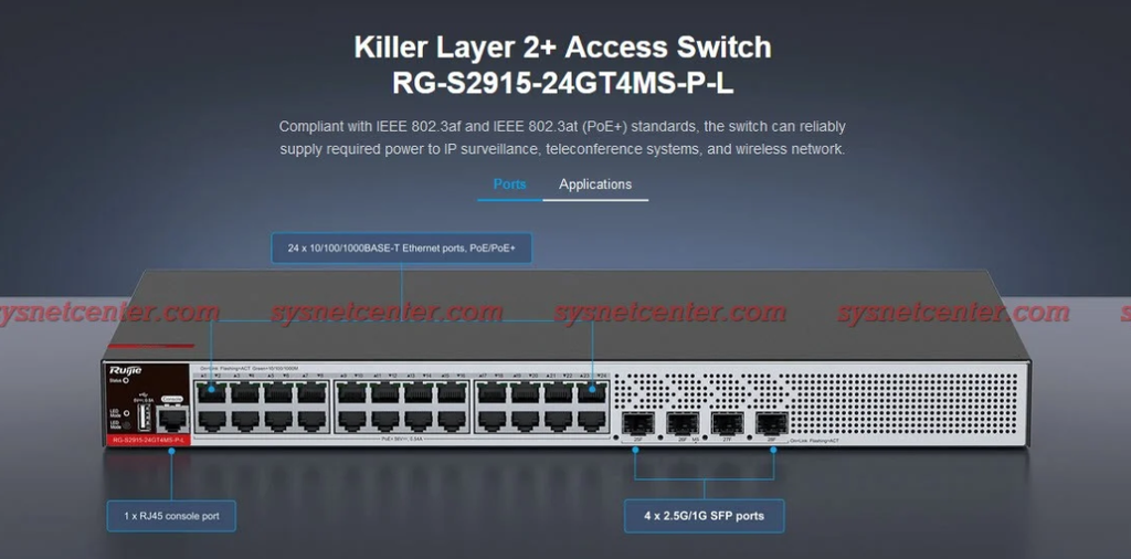 RG-S2915-24GT4MS-P-L Switch Ruijie Four 2.5GE Uplink SFP Port