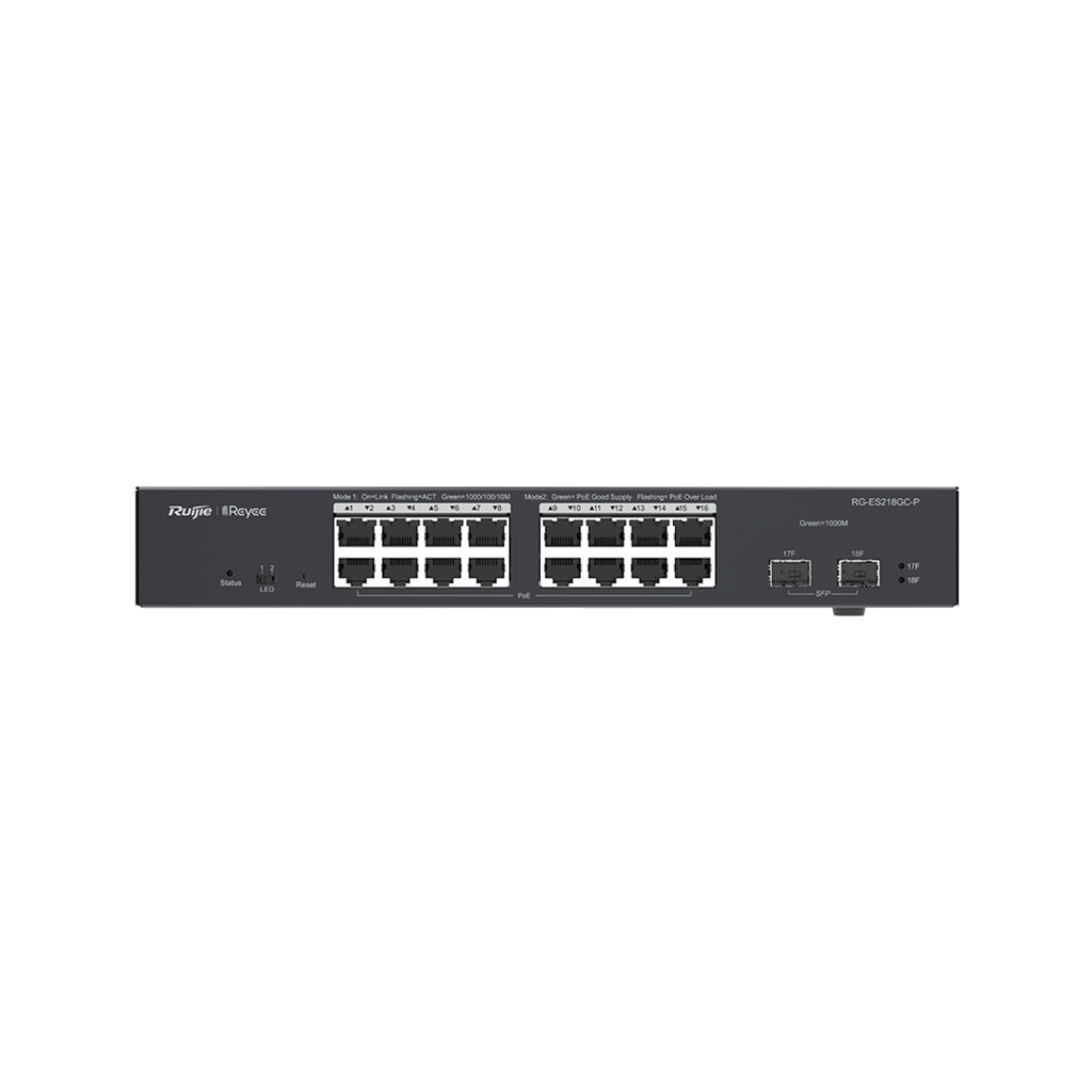 Switch Ruijie Adm 16 P PoE 2XGigabit SFP (RGES218GCP)
