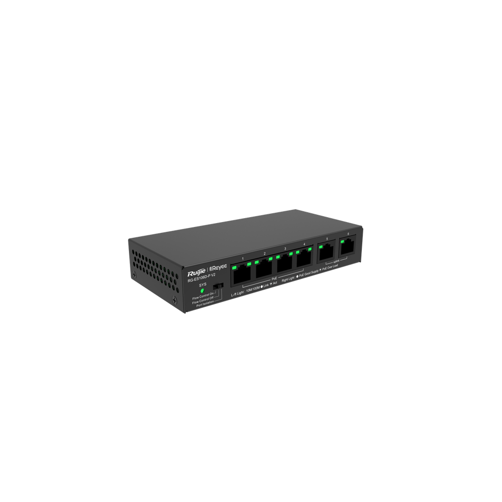 Switch poe Ruijie 4 puertos no administr (RGES106DPV2)